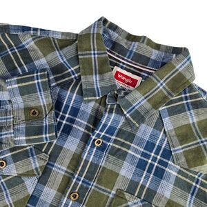 Wrangler DB2-21G-MTTH40313 Mens Large Blue Plaid Long‎ Sleeve Metal Button Shirt